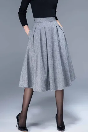 Warm wool pleated midi skirt 1797#