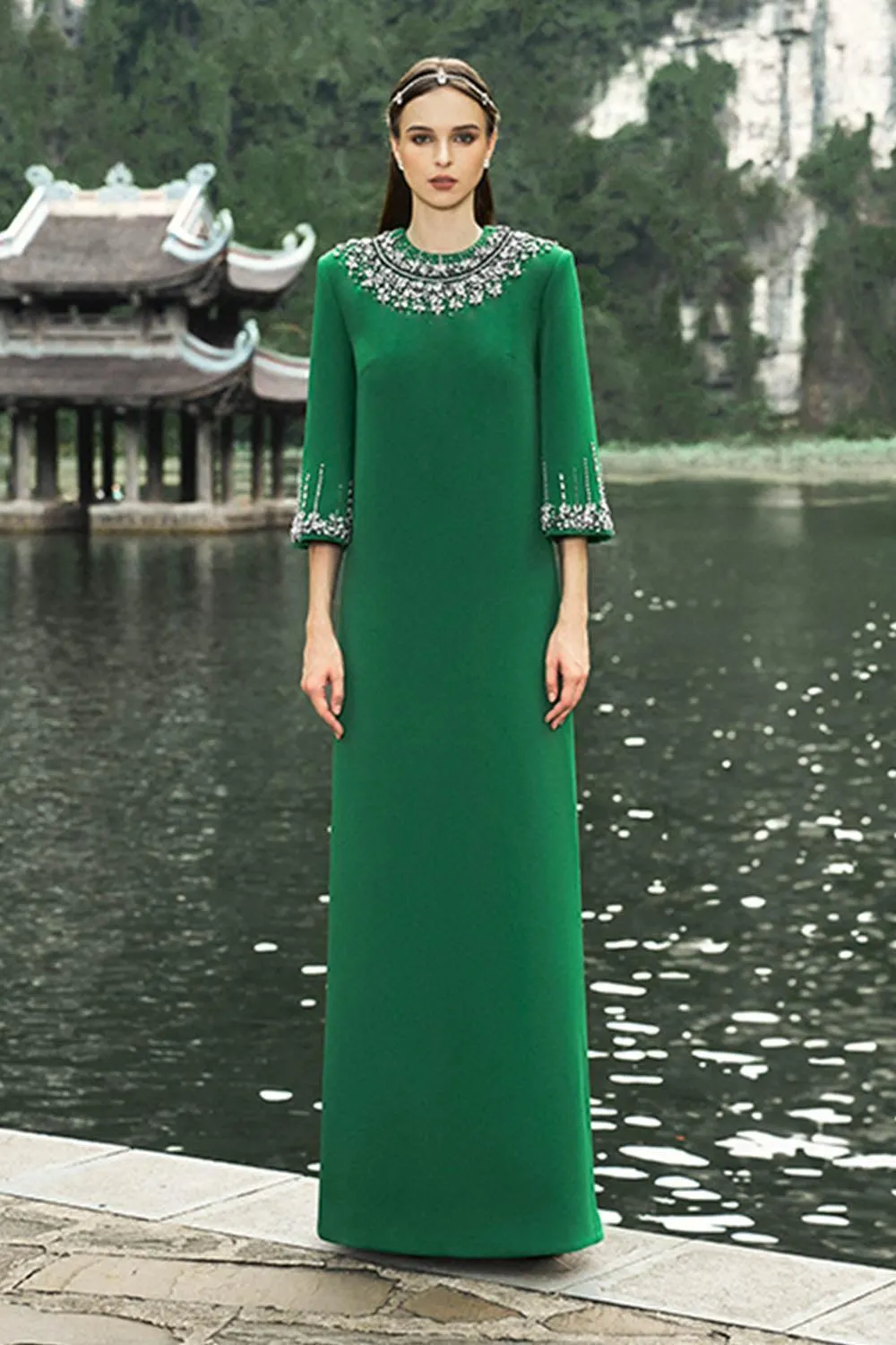 Wayfarer Straight Round Neck Velvet Floor Length Dress