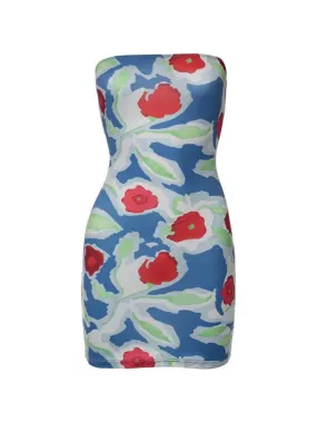Wenkouban-Christmas Thanksgiving Gift New Year's Eve Dress Vintage Floral Print Backless Bandeau Mini Dress