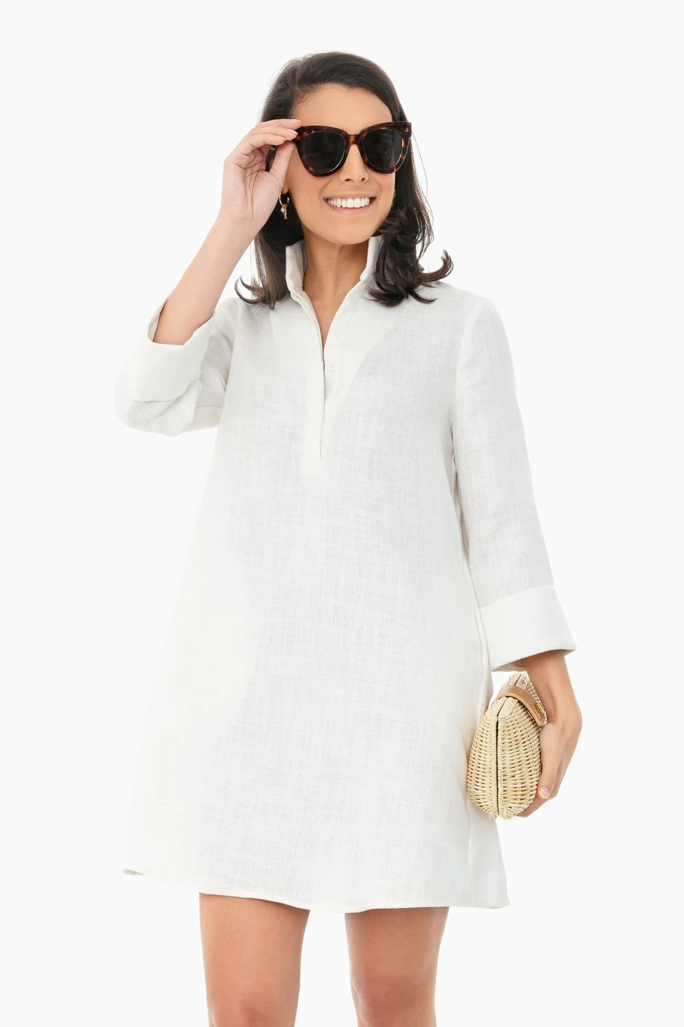 White Basket Weave Megan Dress