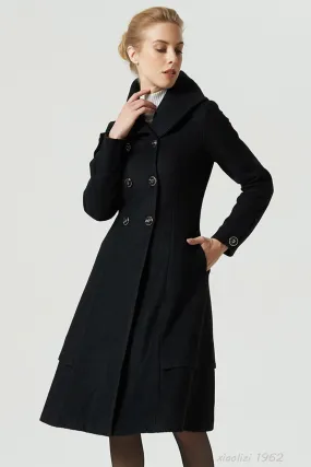 winter classic midi black wool coat 1962#