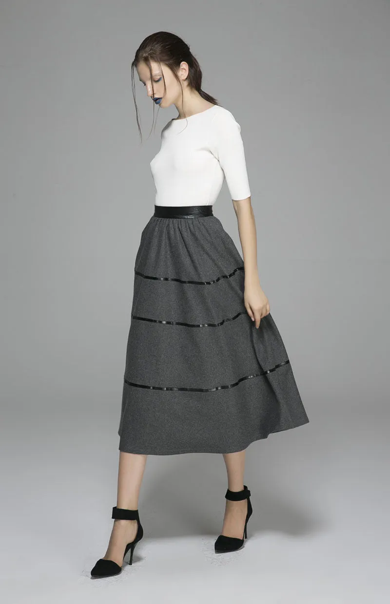 Winter wool skirt maxi skirt dark gray wool skirt (1376)