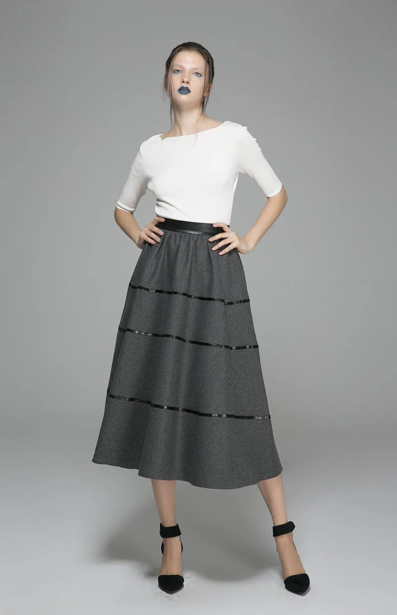 Winter wool skirt maxi skirt dark gray wool skirt (1376)