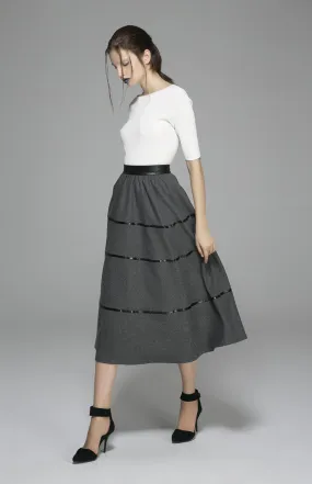 Winter wool skirt maxi skirt dark gray wool skirt (1376)