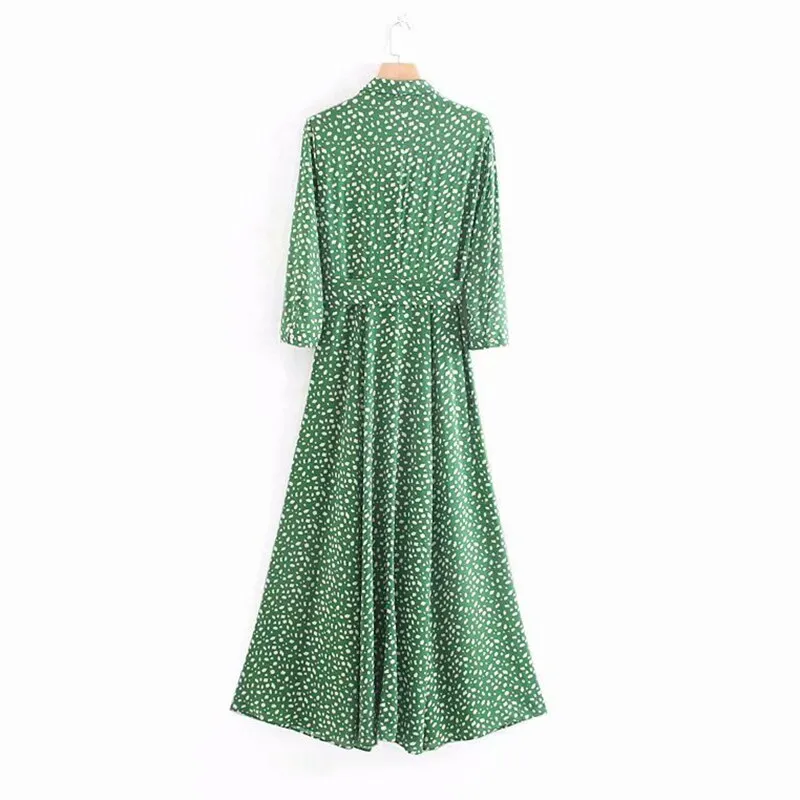 Women Casual Elegant Dot Print Long Shirt Dress