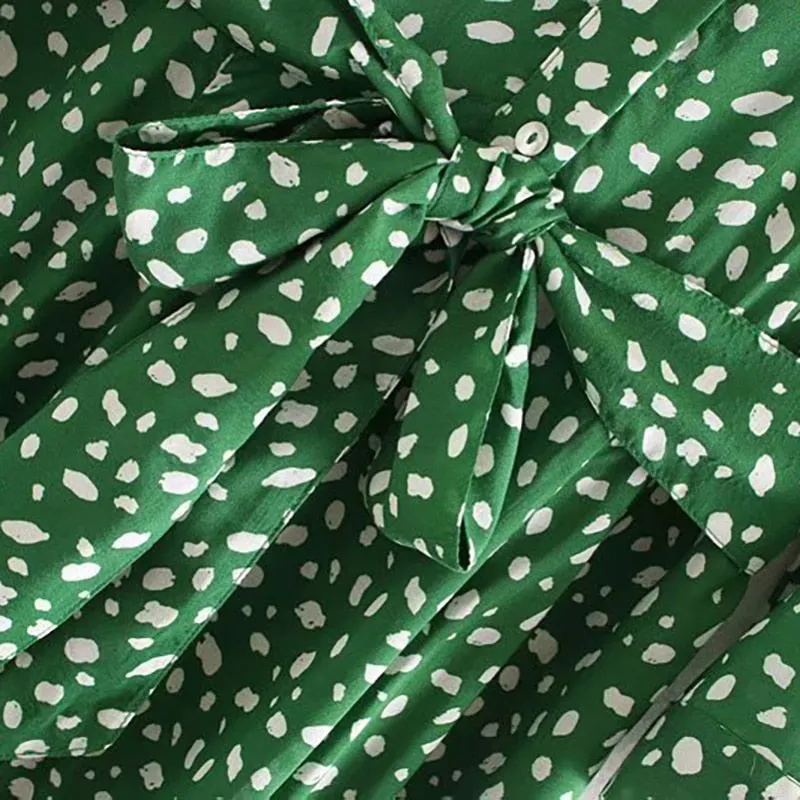 Women Casual Elegant Dot Print Long Shirt Dress