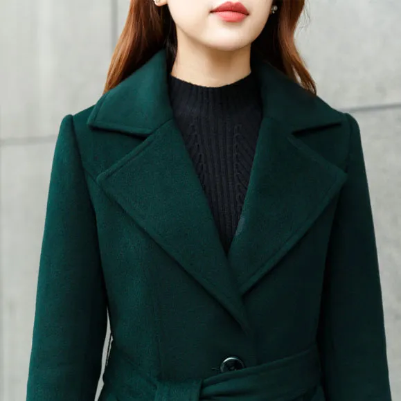 Womens winter warm wool coat in green 2458